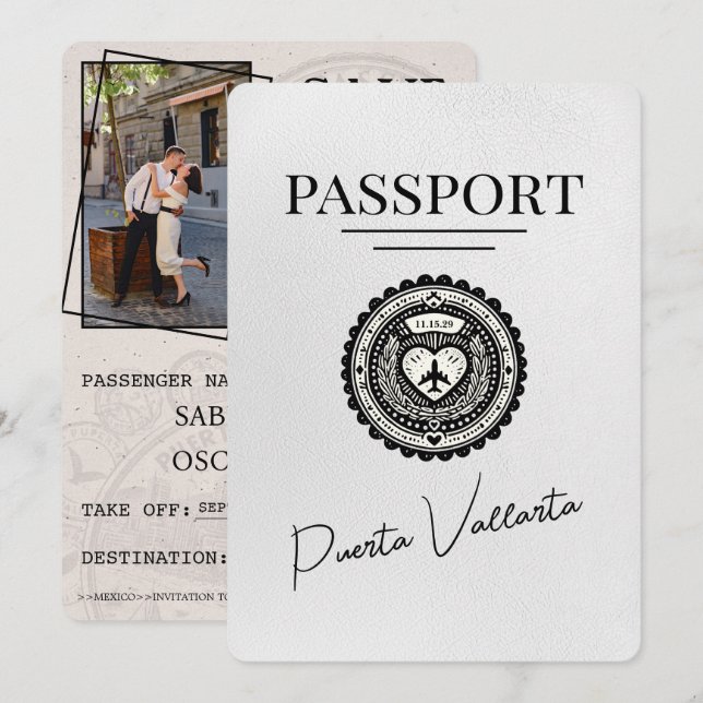 White Puerta Vallarta Passport Save The Date (Front/Back)