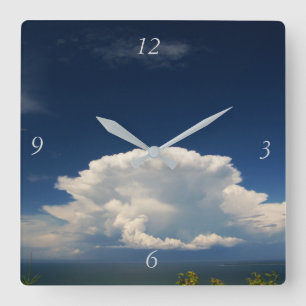White Puffy Cloud Photo Square Wall Clock