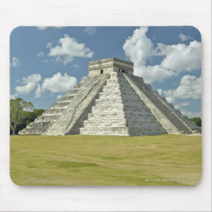 White puffy clouds over the Mayan Pyramid Mouse Pad