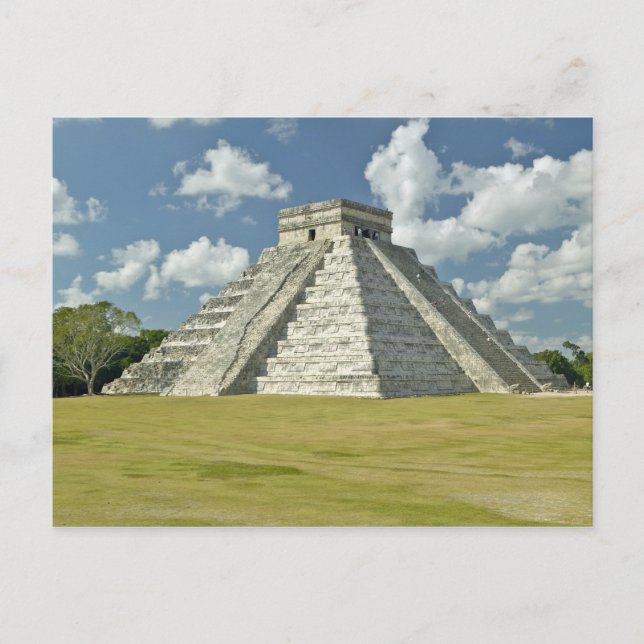 White puffy clouds over the Mayan Pyramid Postcard (Front)