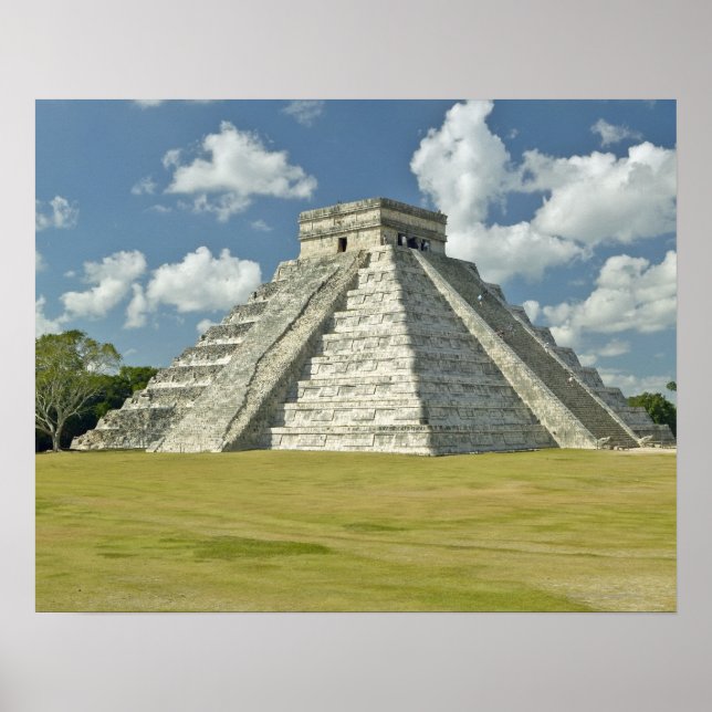 White puffy clouds over the Mayan Pyramid Poster (Front)
