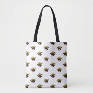 White Pug Print Tote Bag