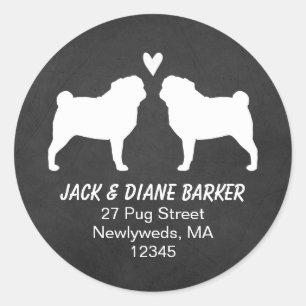 White Pug Silhouettes   Dogs Love Return Address Classic Round Sticker