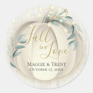 White Pumpkin and Greenery with String Lights Classic Round Sticker