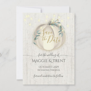White Pumpkin and String Lights Save the Date