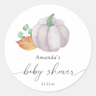 White pumpkin autumn baby shower classic round sticker