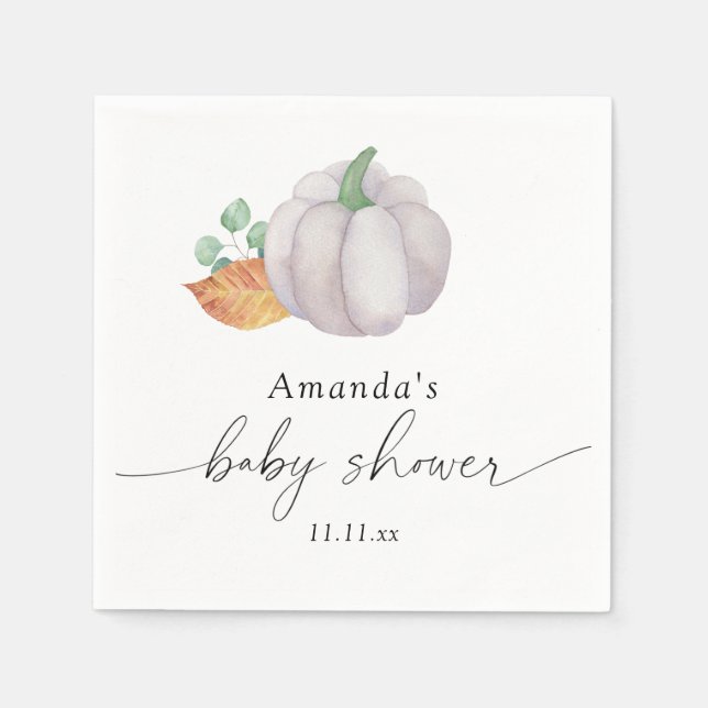 White pumpkin autumn baby shower  napkin (Front)