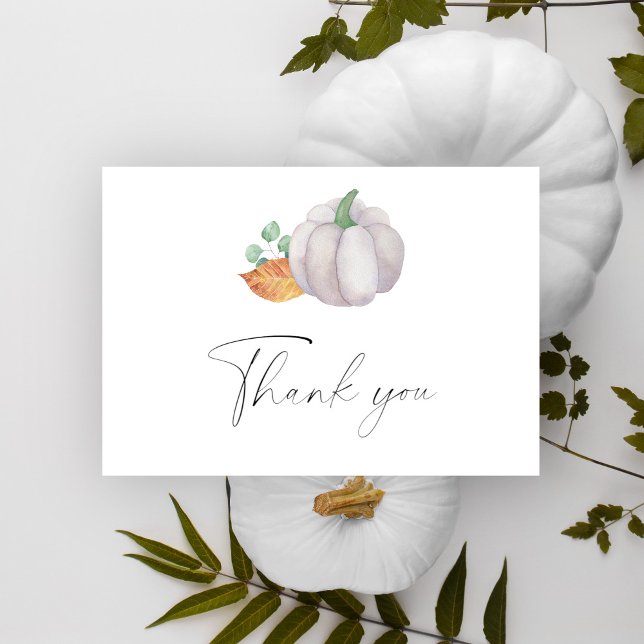 White pumpkin autumn baby shower - Thank You Card (Creator Uploaded)