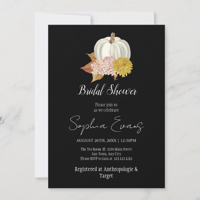 White Pumpkin Autumn Black Bridal Shower Invitation (Front)