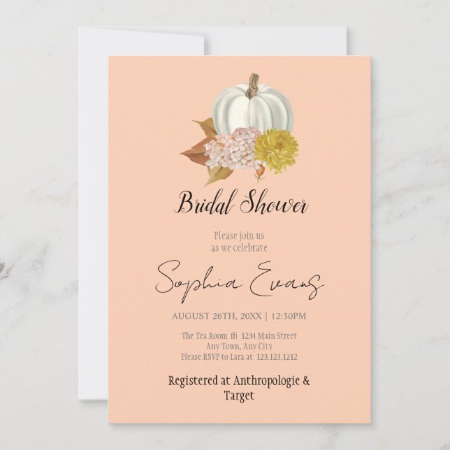 White Pumpkin Autumn Orange Bridal Shower Invitation (Front)