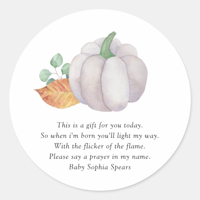 White pumpkin autumn - Prayer Candle Label (Front)