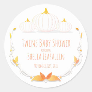 White Pumpkin Autumn Twins Baby Shower Sticker