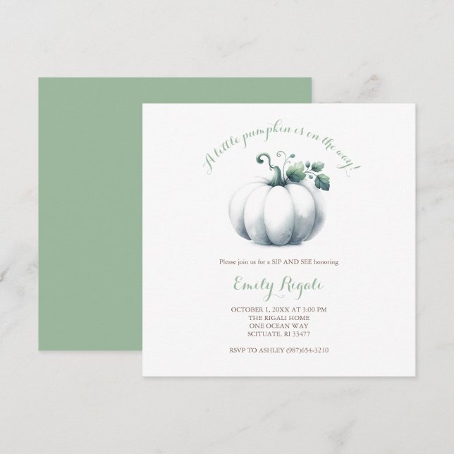 White Pumpkin Baby Shower Invite Gender Neutral (Front/Back)