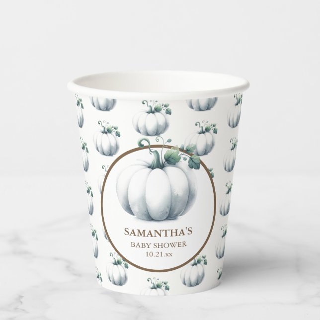 White Pumpkin Baby Shower Paper Cups (Front)