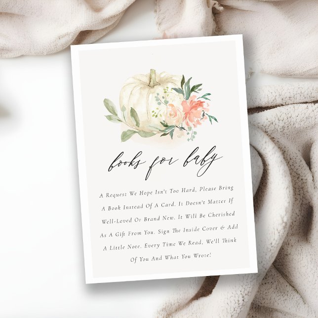White Pumpkin Blush Floral Books For Baby Shower Enclosure Card (Creator Uploaded)