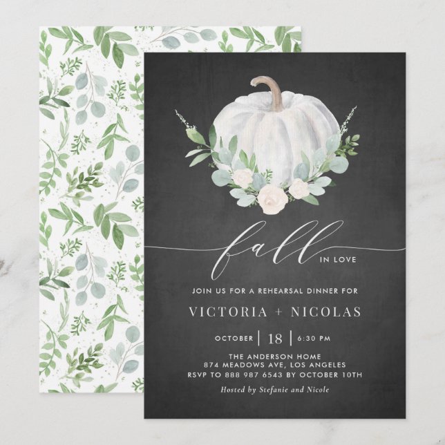 White Pumpkin Chalkboard Fall Rehearsal Dinner Invitation (Front/Back)