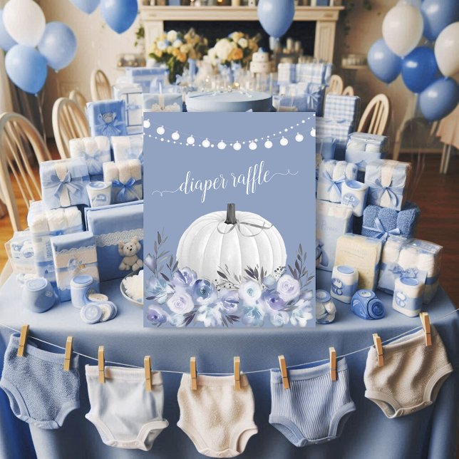 White Pumpkin Dusty Blue Baby Shower Diaper Raffle Poster (Creator Uploaded)