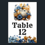 White Pumpkin Elegant Fall Garden Table Number<br><div class="desc">White pumpkin and fall blue and orange harvest leaves. Customize front and back with your wedding details. Matching RSVP card here: https://www.zazzle.com/white_pumpkin_elegant_fall_garden_wedding_rsvp-256582952588307139</div>