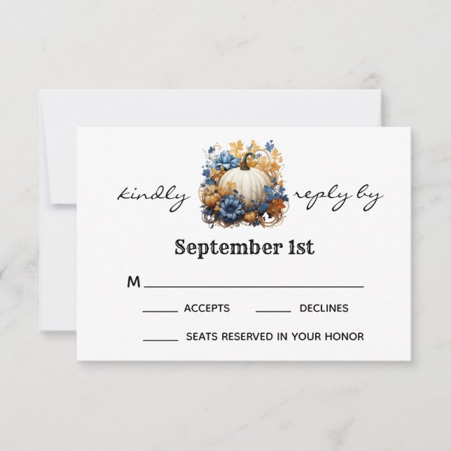 White Pumpkin Elegant Fall Garden Wedding RSVP Card (Front)