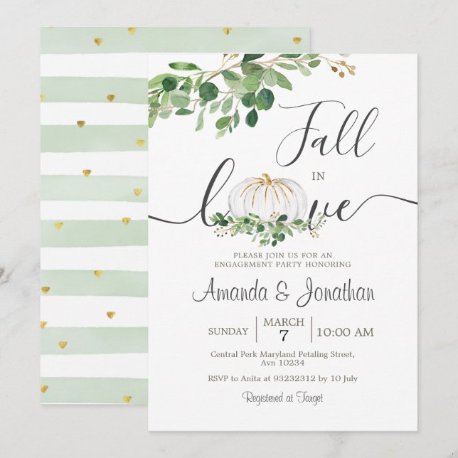 White Pumpkin Engagement Greenery Floral Party Invitation (Front/Back)
