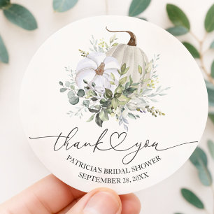 White Pumpkin Eucalyptus Fall Bridal Shower Favour Classic Round Sticker