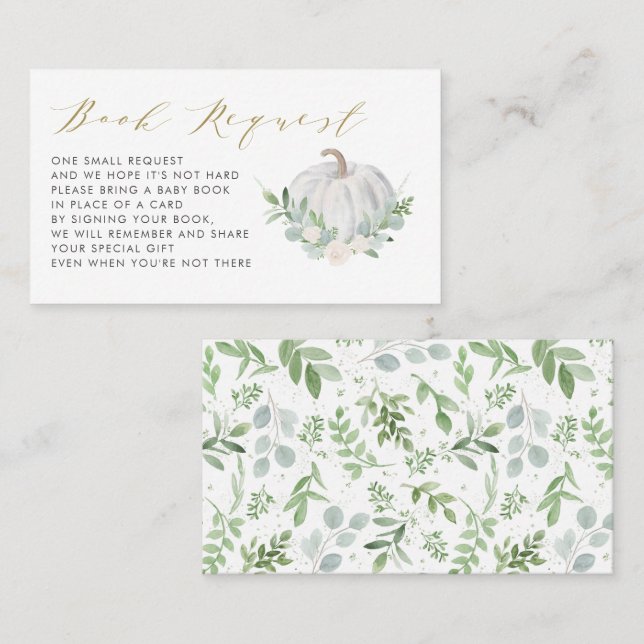 White Pumpkin Fall Baby Shower Book Request Card (Front/Back)