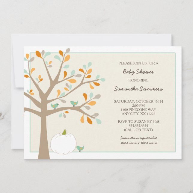White pumpkin fall baby shower invites (Front)