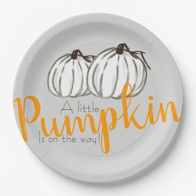 White pumpkin fall babyshower paper plate (Front)