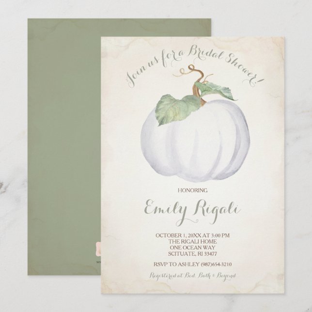 White Pumpkin Fall Bridal Shower Invitation (Front/Back)