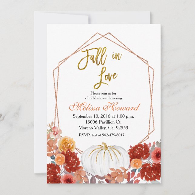White Pumpkin Fall in Love Bridal Shower Invitation (Front)
