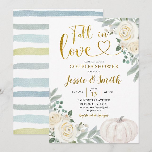 White Pumpkin Fall In Love Couple Shower Invitation (Front/Back)