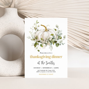 White Pumpkin Fall Thanksgiving Dinner Party Invitation
