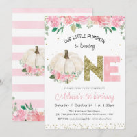 White Pumpkin Floral Gold Word 1st Birthday