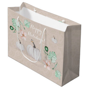 White Pumpkin Floral Watercolor Personalized Large Gift Bag
