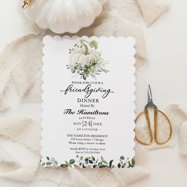 White Pumpkin Friendsgiving Dinner Invitation (Creator Uploaded)