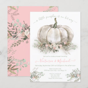 White Pumpkin Girl Baby Shower Couples floral Invi Invitation