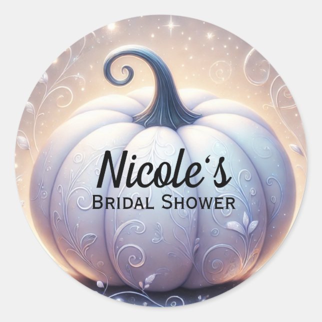 White Pumpkin Glow Sparkle Lights Bridal Shower  Classic Round Sticker (Front)