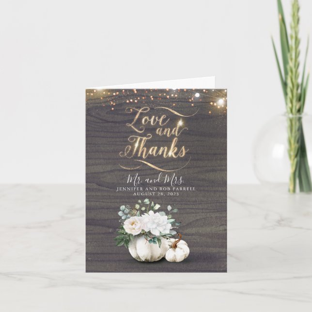 White Pumpkin Gold Typography Wedding Thank You (Front)