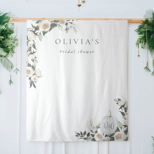 White Pumpkin Greenery Bridal Shower Backdrop Tapestry (Creator Uploaded)