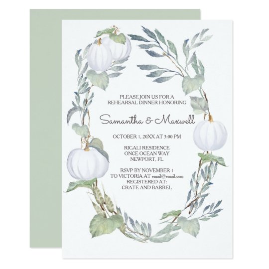 WHITE PUMPKIN Greenery Rehearsal Dinner Invite