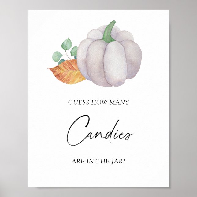 White pumpkin -guess how many candies Poster (Front)