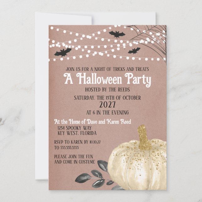 White Pumpkin Halloween Party Invitation (Front)