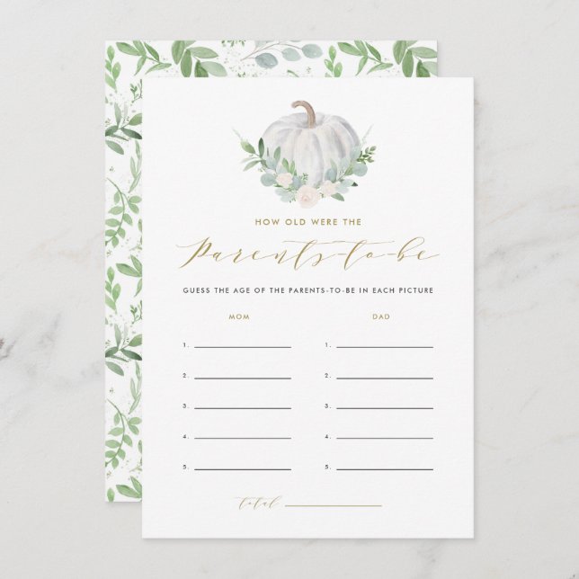 White Pumpkin How Old Were the Parents Game Enclosure Card (Front/Back)