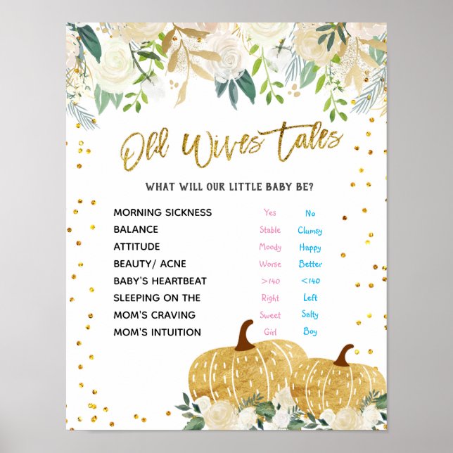White Pumpkin Old Wives Tales Gender Reveal Poster (Front)