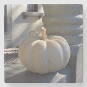 White Pumpkin on the Railing - Martha's Vineyard Stone Coaster