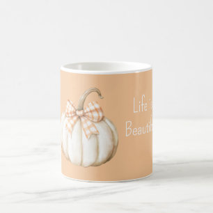 White Pumpkin Peach Orange Cream Bow Coffee Mug