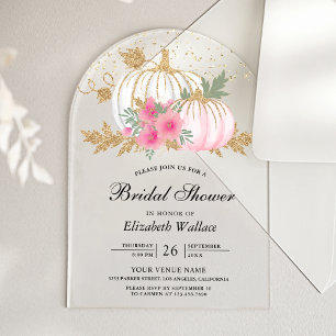 White Pumpkin Pink Floral Bridal Shower Acrylic Invitations