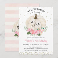White Pumpkin Pink Floral Girls 1st Birthday