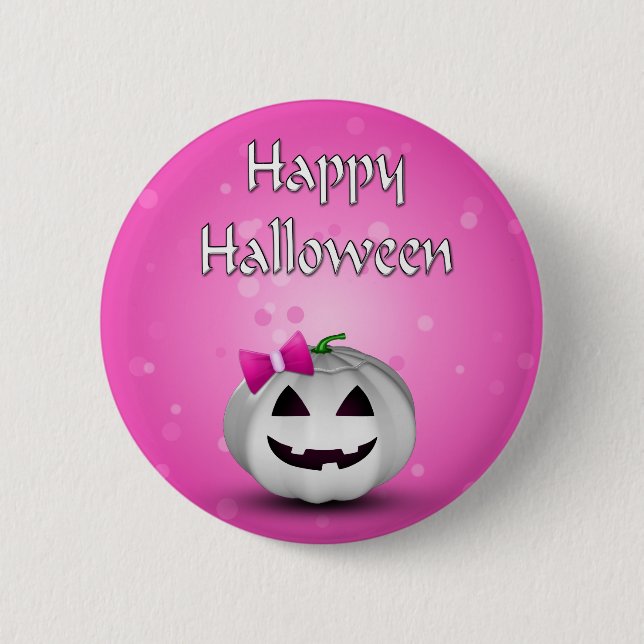 White Pumpkin Pink Girly Halloween 2 Inch Round Button (Front)