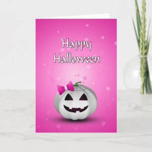 White Pumpkin Pink Girly Halloween Card